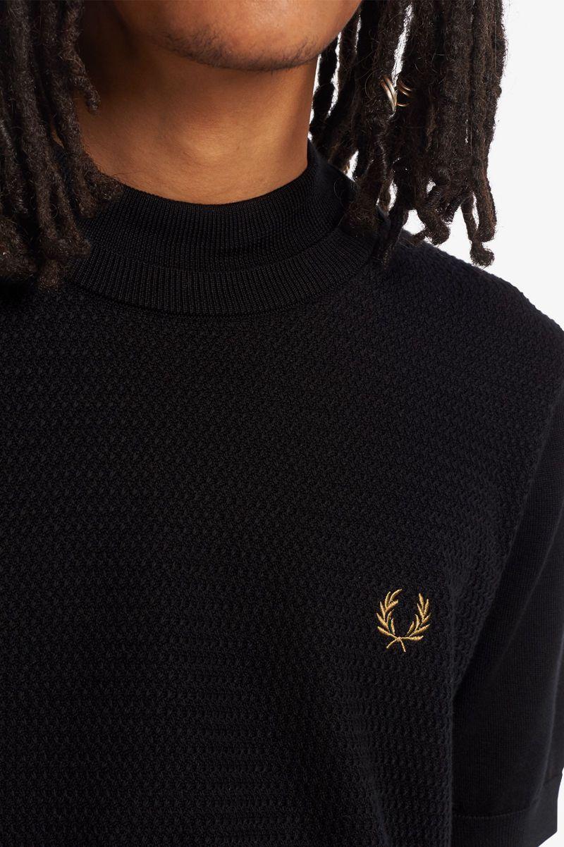 Black Fred Perry Double Trim Knitted Men's T Shirts | PH 1642SGLO